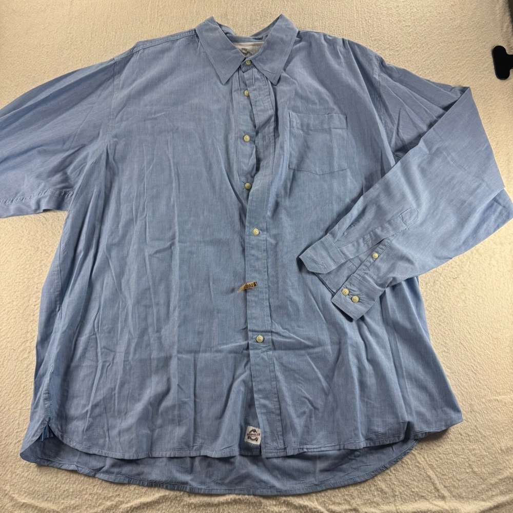 Wrangler Button Down Shirt Mens 2XL Blue Pinstripe‎ Long Sleeve Cotton Rugged